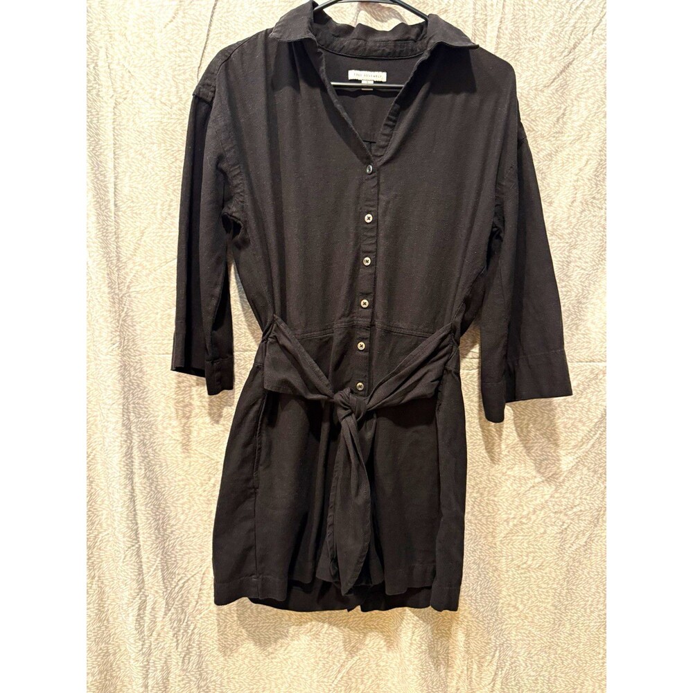 Free Assembly Women's Black Collared Button Tie Waist Romper Pockets sz S